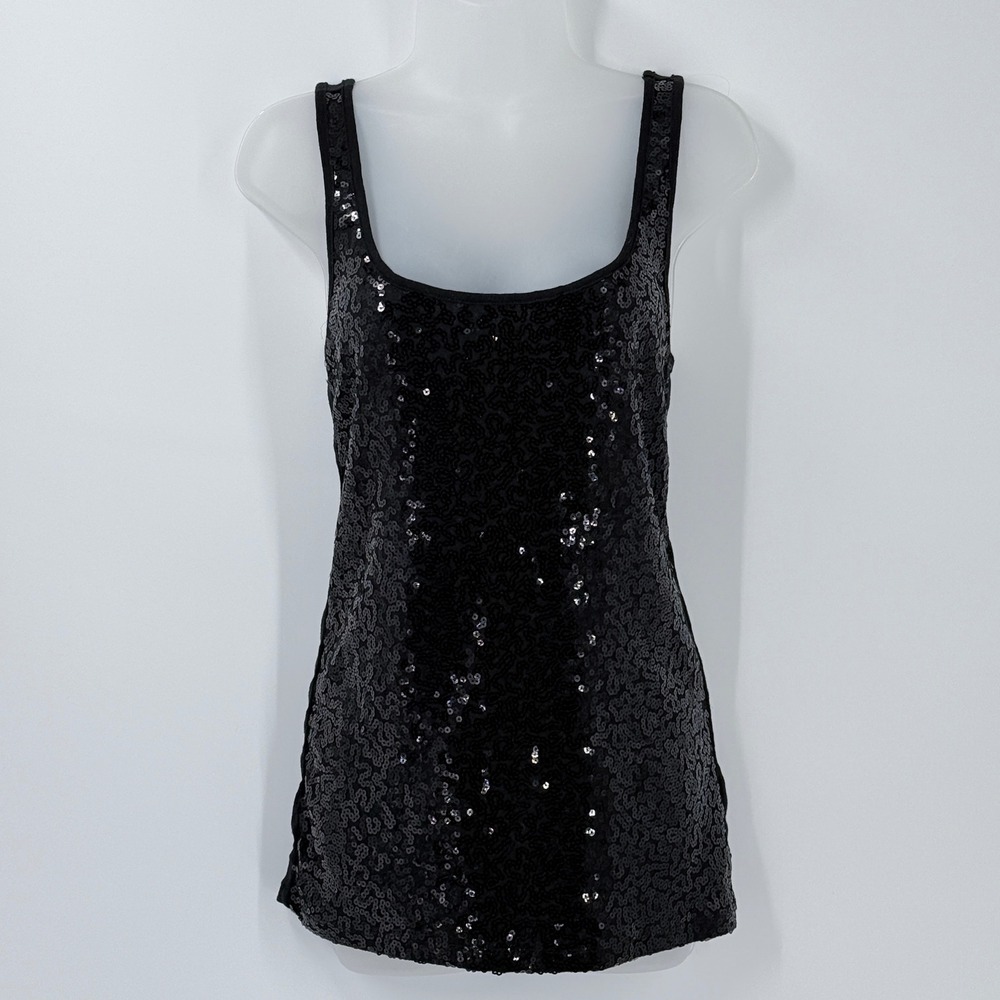 Old Navy Sequin Tank Top Womens sz L Black Indie Sleaze Glam Layeringe Y2k Goth